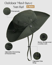 Womens Wide Brim Packable Ponytail Cowboy Sun Hat UV Protection