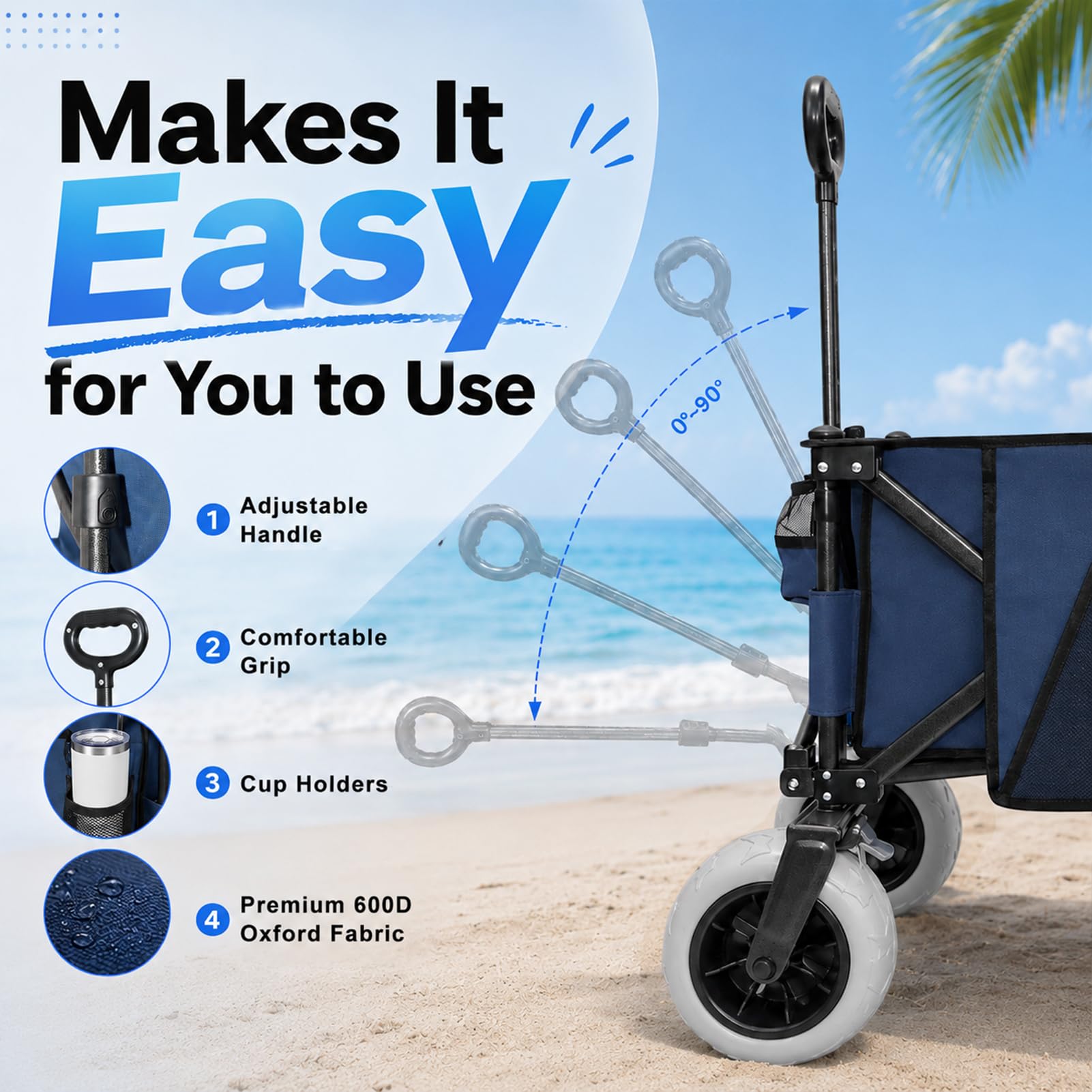 Heavy Duty Beach Wagon with Big Sand Proof Wheels Large Capacity Cart