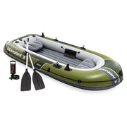 Inflatable Fishing Boat with Oars Pump Rod Holders and Gear Pouch