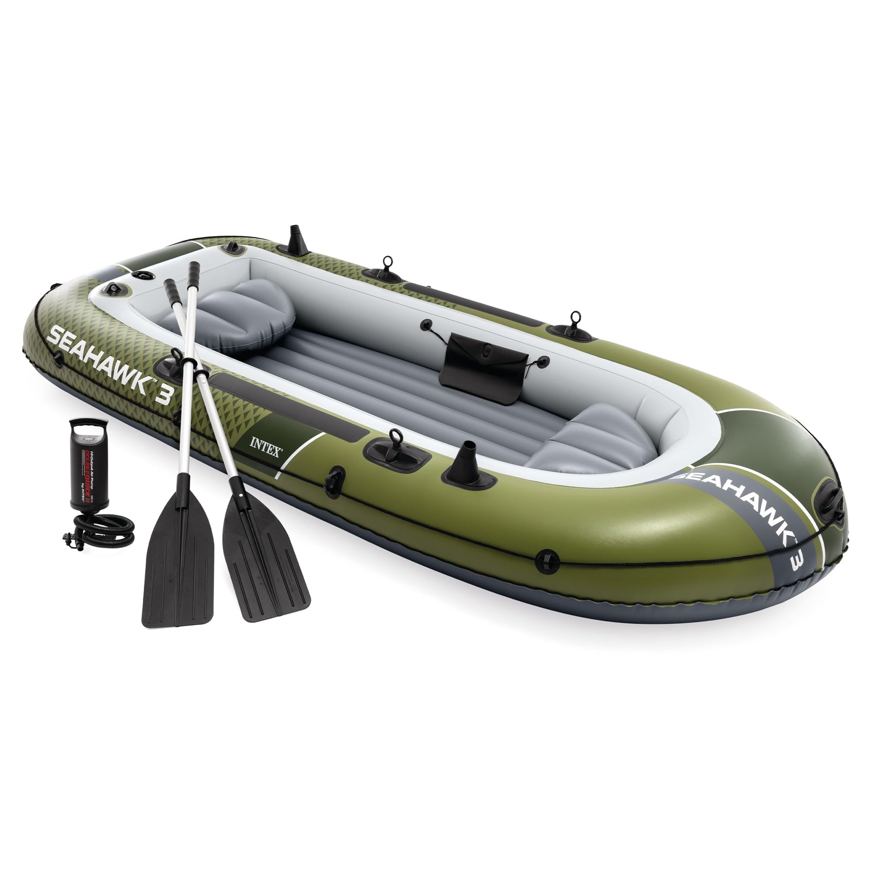 Inflatable Fishing Boat with Oars Pump Rod Holders and Gear Pouch