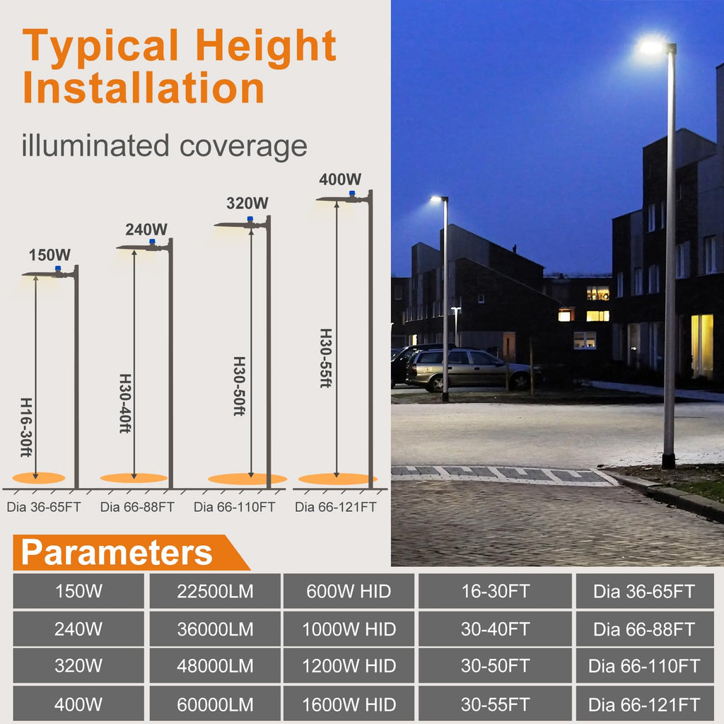 Commercial LED Parking Lot Lights with Arm Mount and Photocell 4 Pack