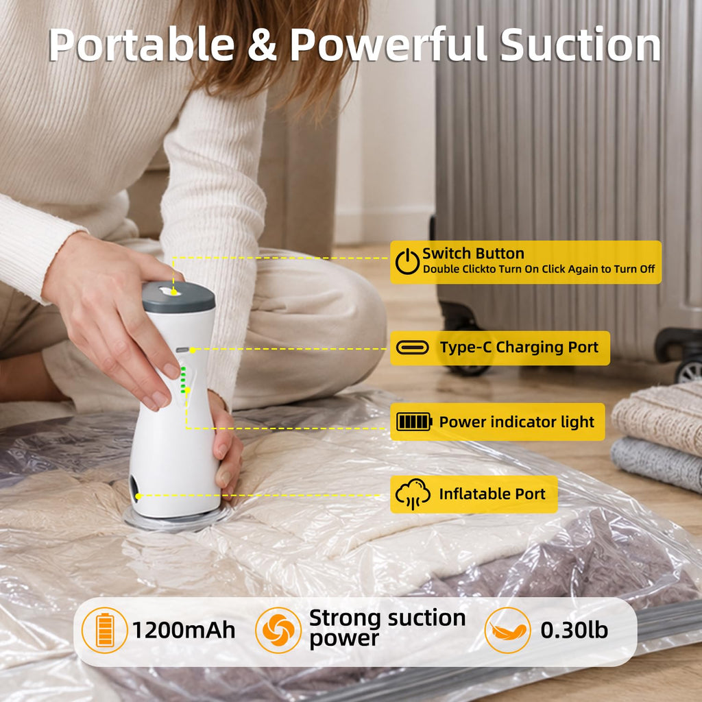 2 in 1 Rechargeable Air Pump Vacuum Storage Bags for Travel Clothes