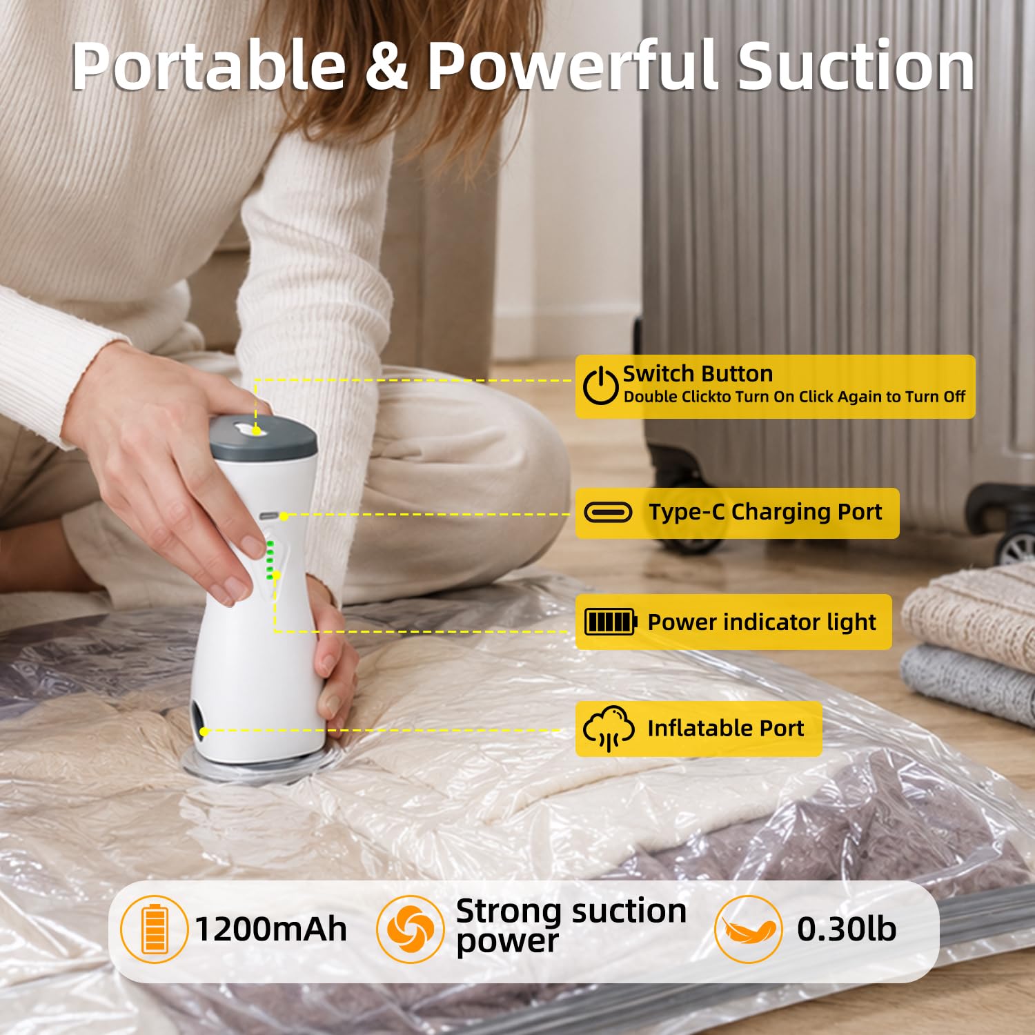 2 in 1 Rechargeable Air Pump Vacuum Storage Bags for Travel Clothes