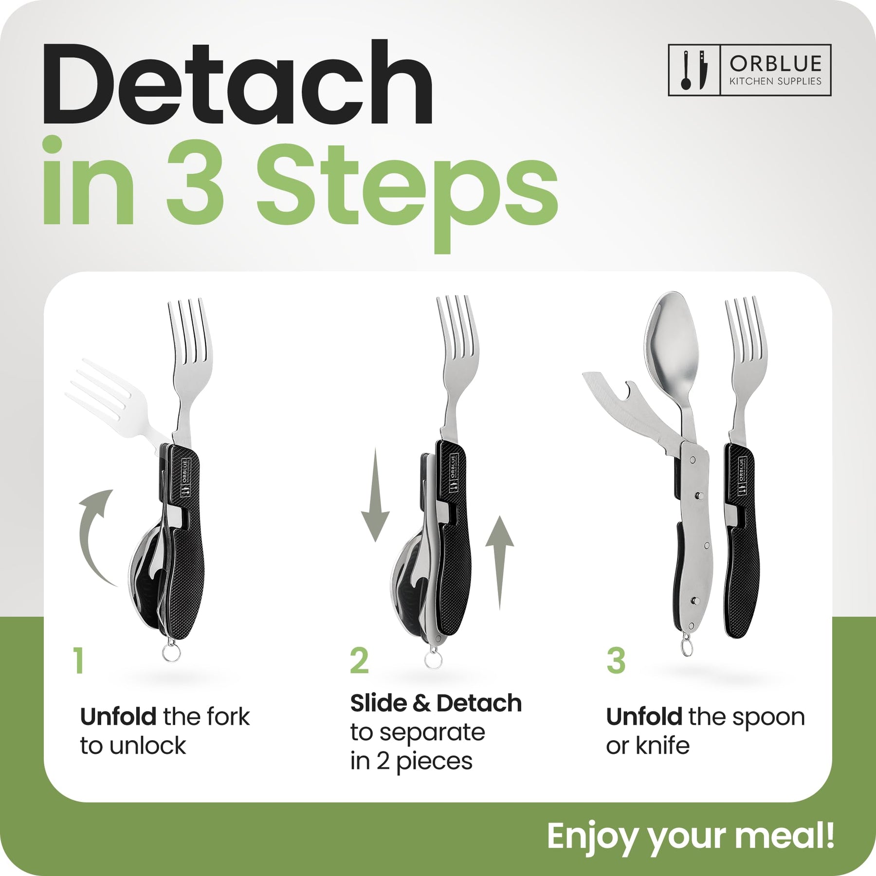 2 Pack Stainless Steel 4 in 1 Camping Utensils with Bottle Opener