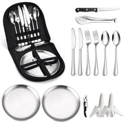 Stainless Steel Camping Silverware Kit with Cutlery Organizer