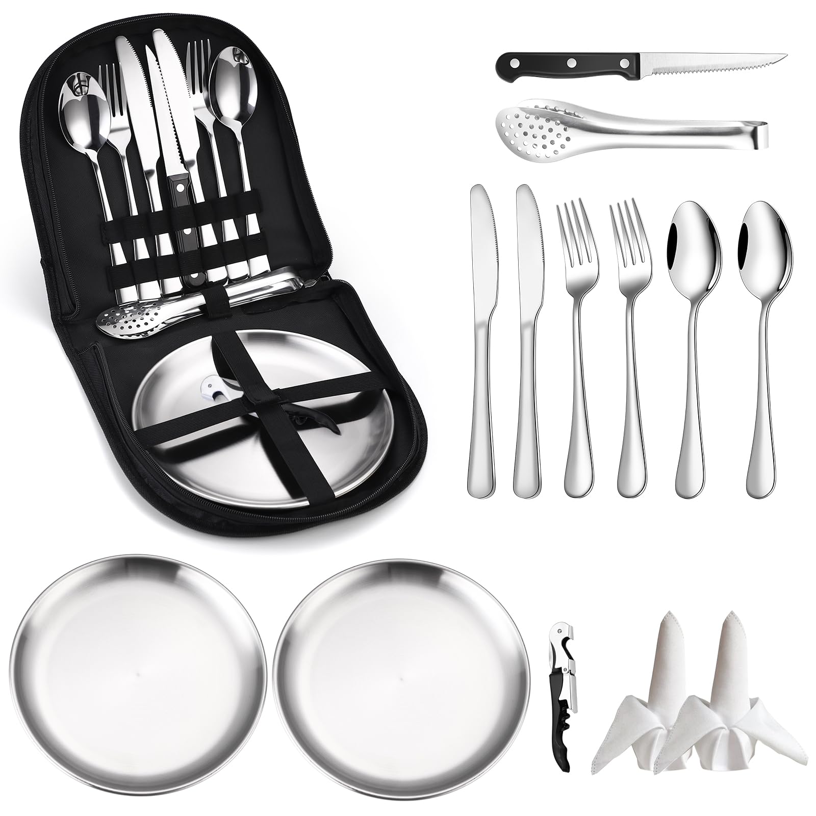 Stainless Steel Camping Silverware Kit with Cutlery Organizer
