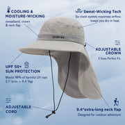 UPF 50 Cooling Wide Brim Sun Hat with Neck Flap for Hiking Fishing