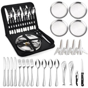 Stainless Steel Camping Silverware Kit with Cutlery Organizer