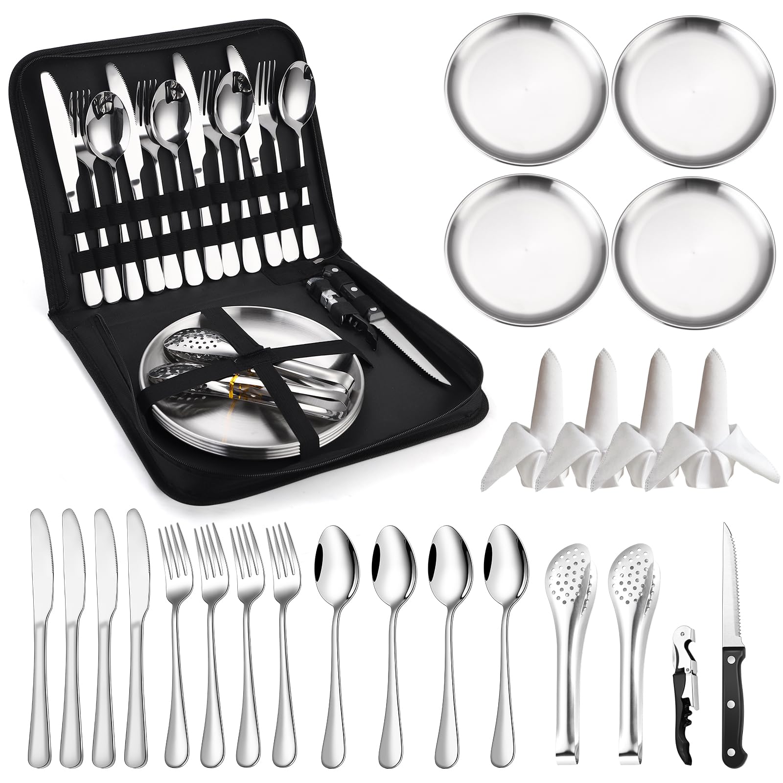 Stainless Steel Camping Silverware Kit with Cutlery Organizer