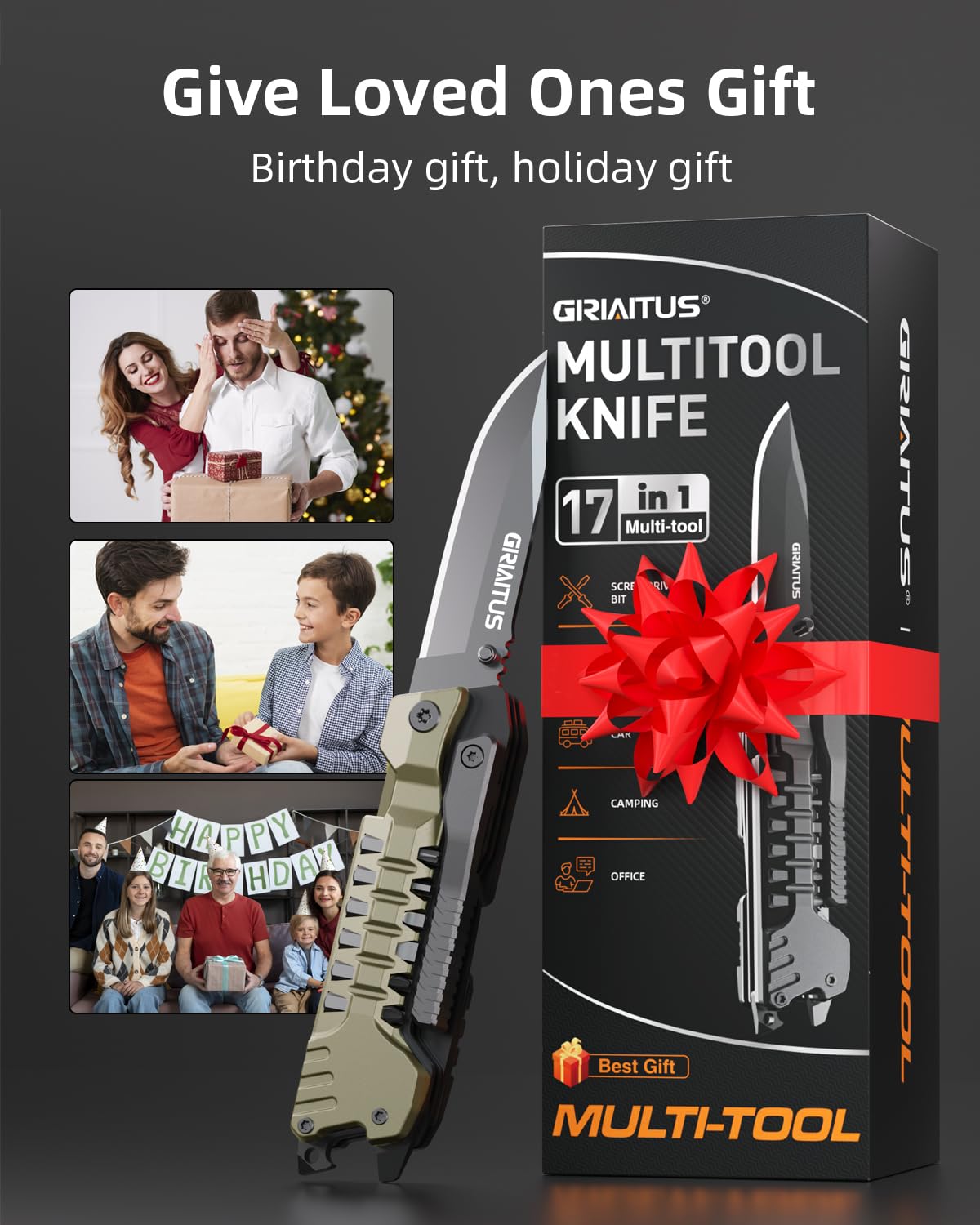 17 in 1 Multitool Knife with Fire Starter Saw Whistle Window Breaker