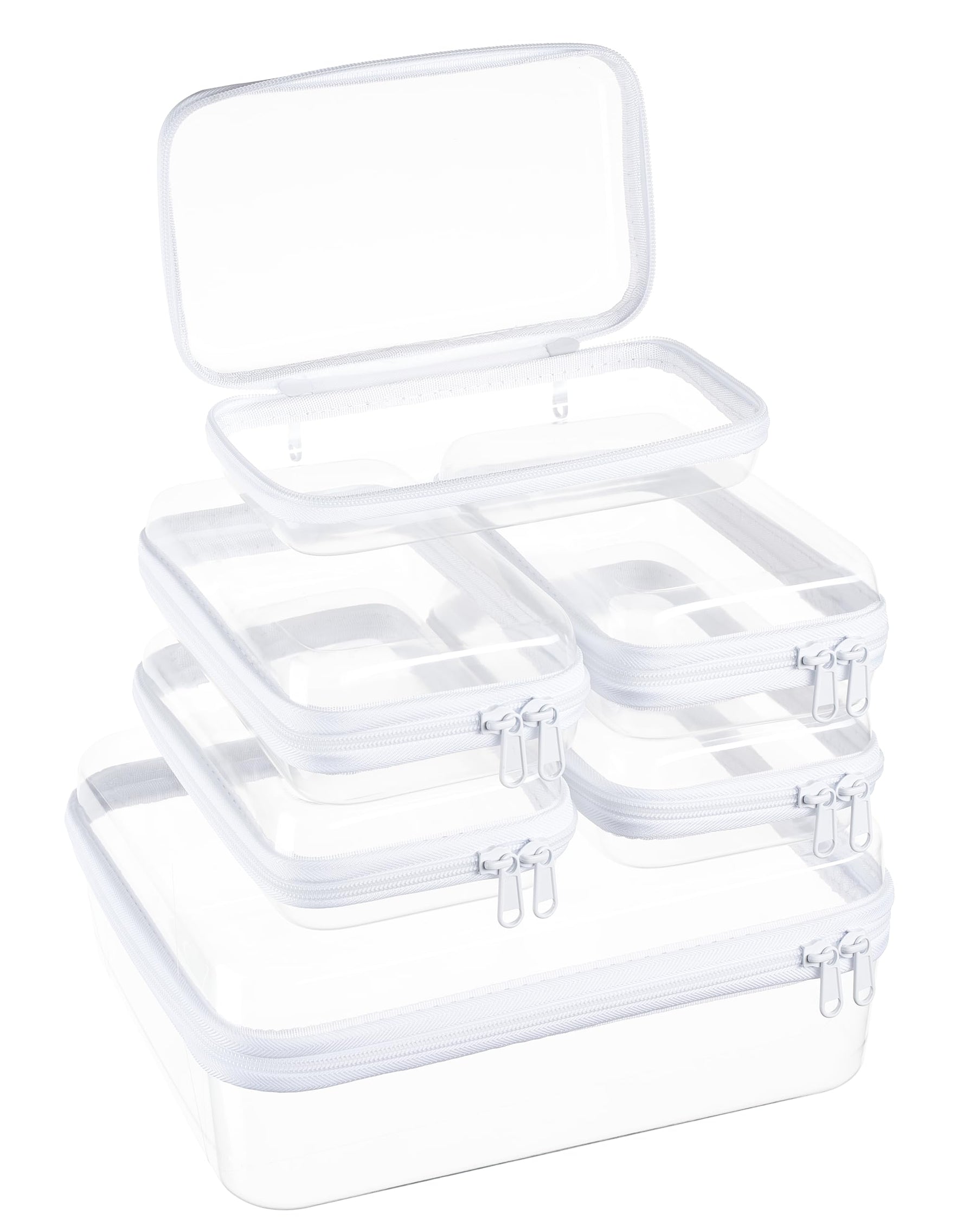 4 Piece Clear Hard Shell Zipper Pouches Travel Toiletry Organizer