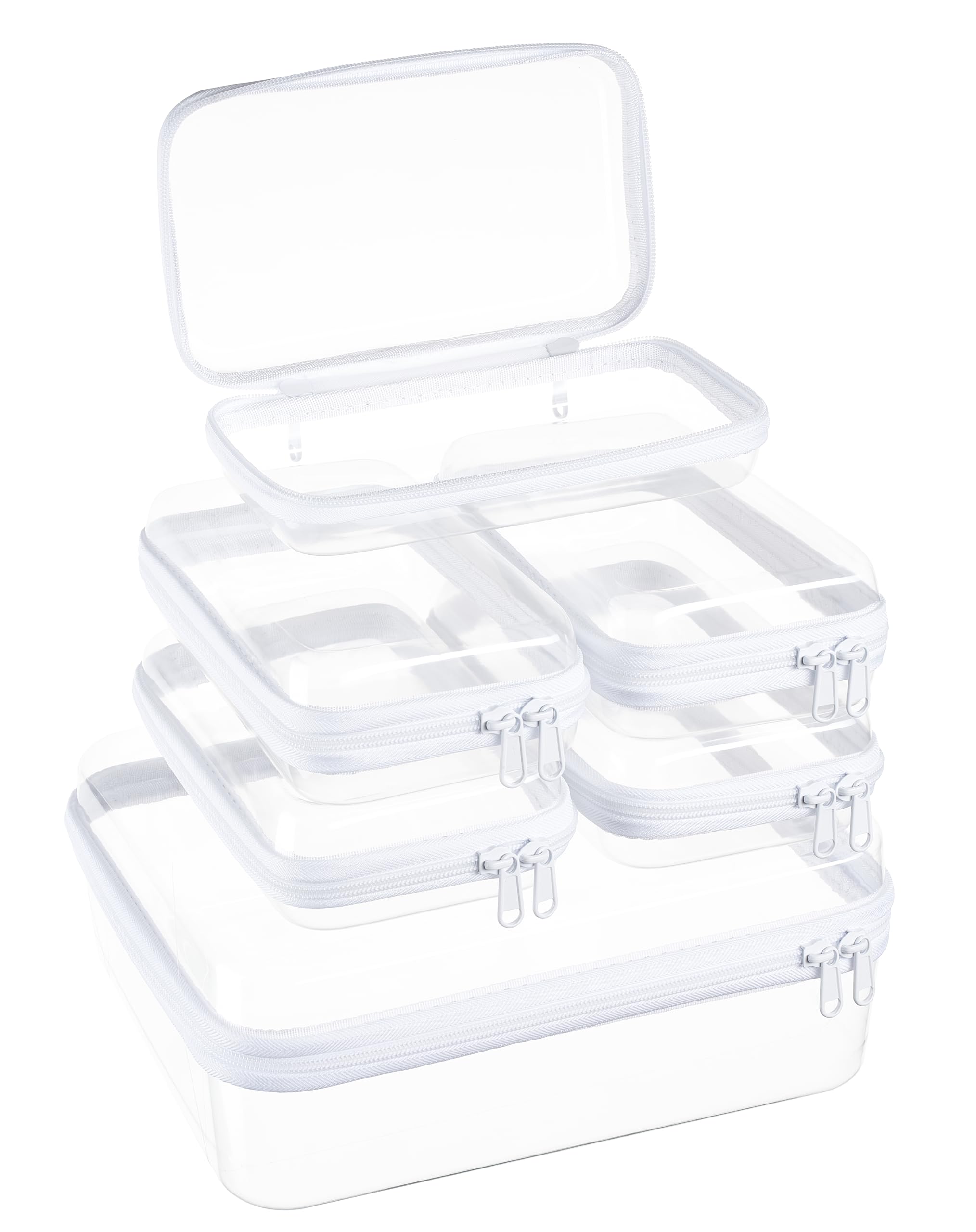 4 Piece Clear Hard Shell Zipper Pouches Travel Toiletry Organizer