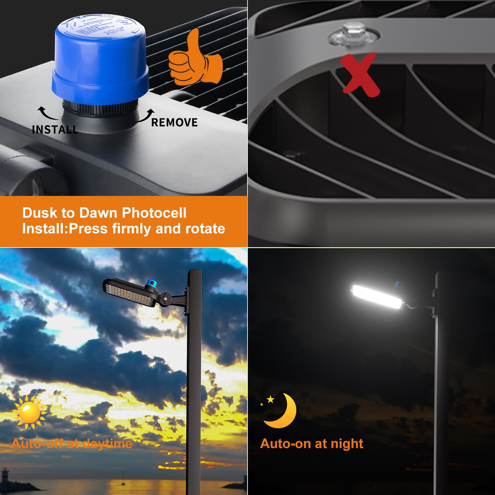 Commercial LED Parking Lot Lights with Arm Mount and Photocell 4 Pack
