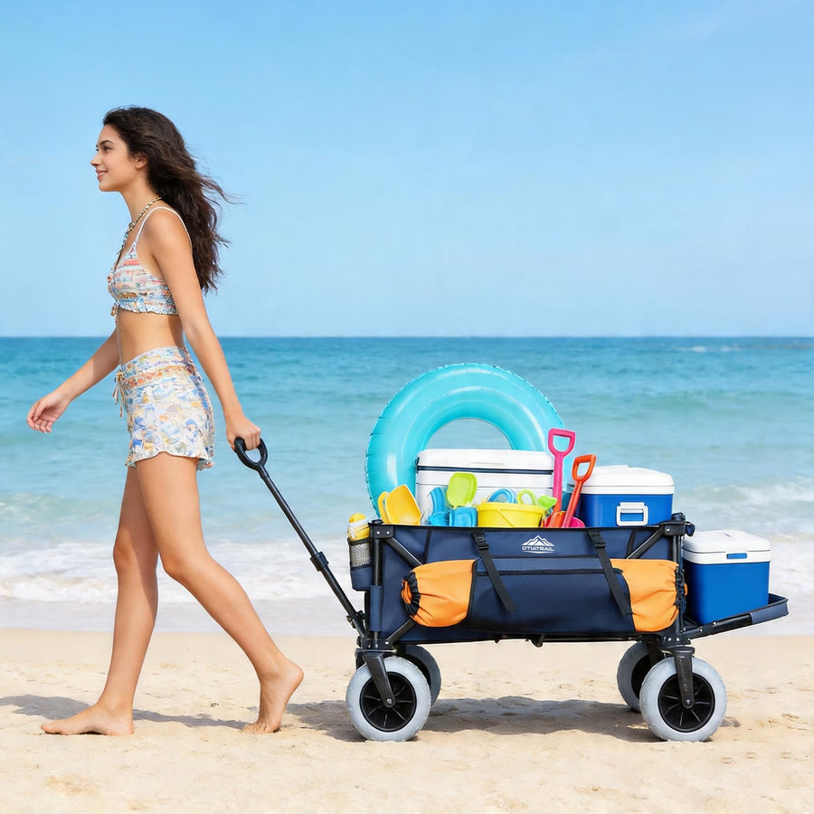 Heavy Duty Beach Wagon with Big Sand Proof Wheels Large Capacity Cart