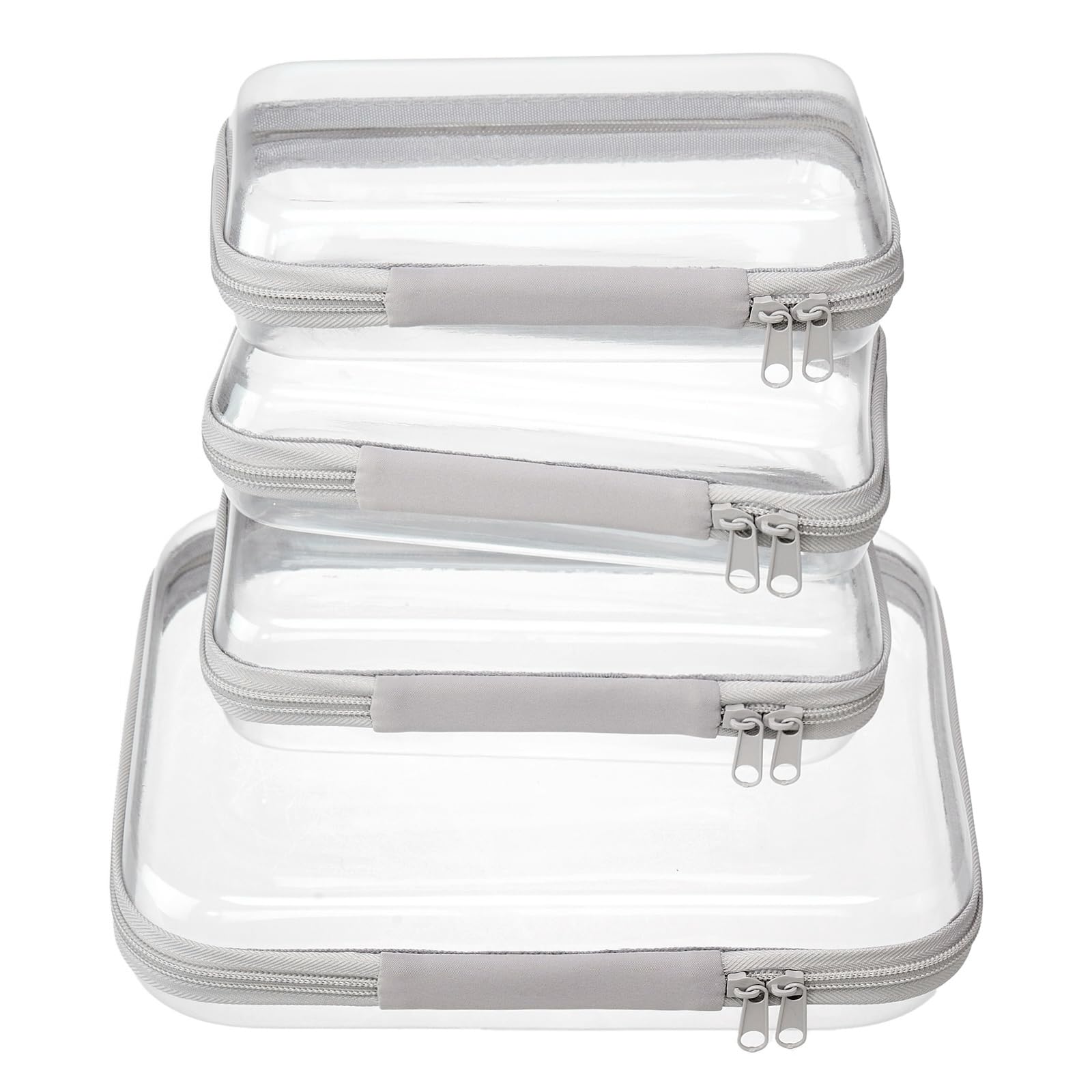 4 Piece Clear Hard Shell Zipper Pouches Travel Toiletry Organizer