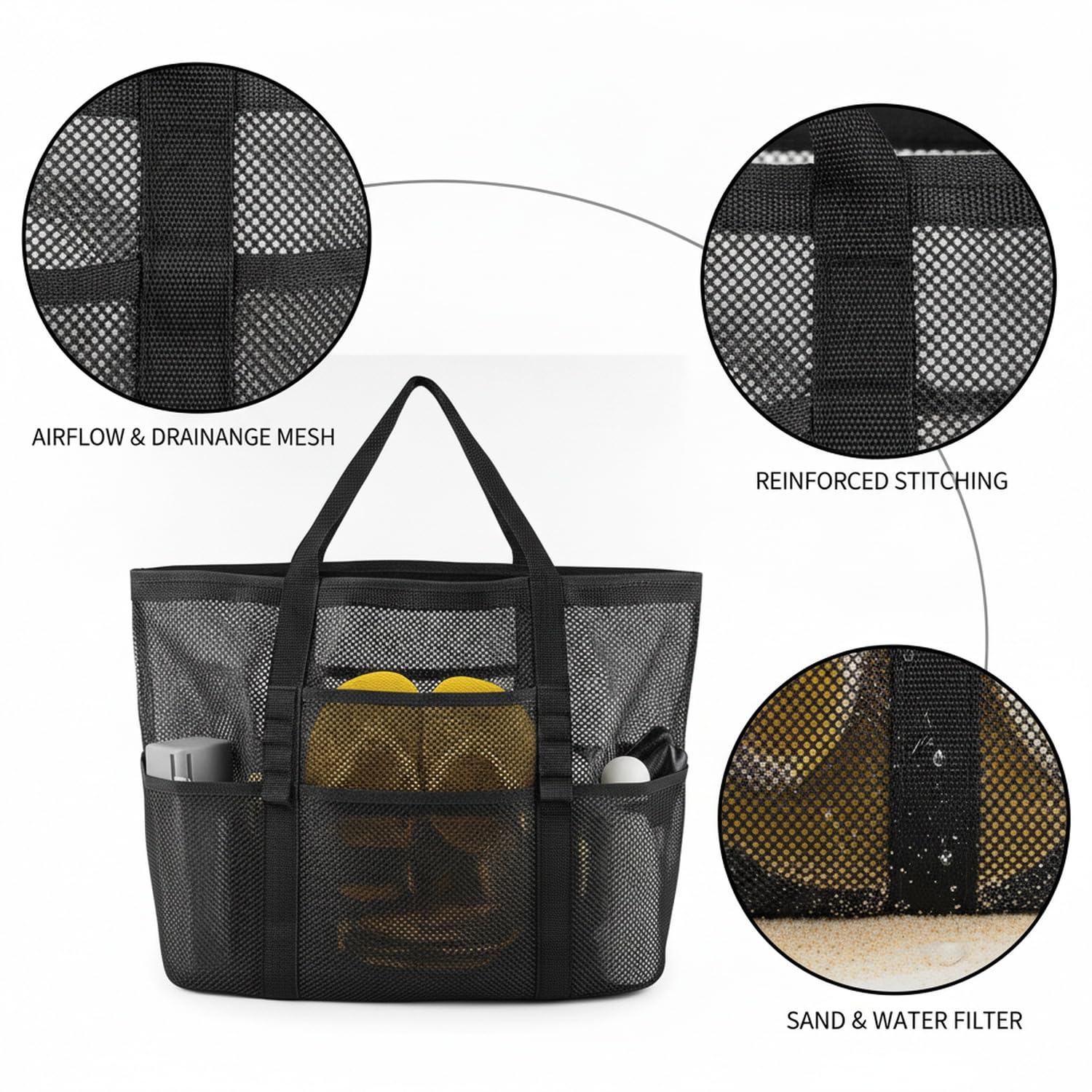 Nylon Mesh Beach Tote Bag Portable Pool Carry Bag with Handles
