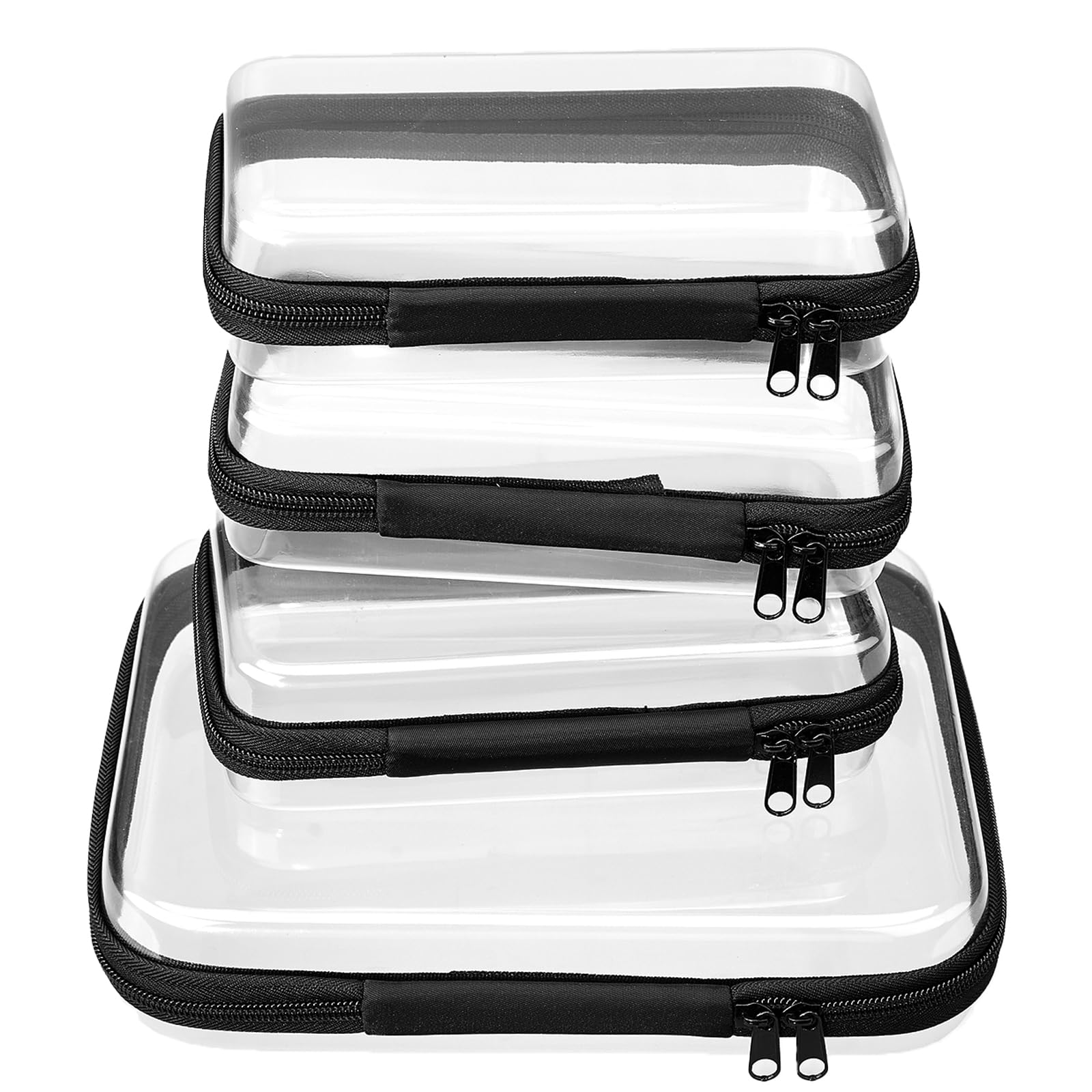 4 Piece Clear Hard Shell Zipper Pouches Travel Toiletry Organizer