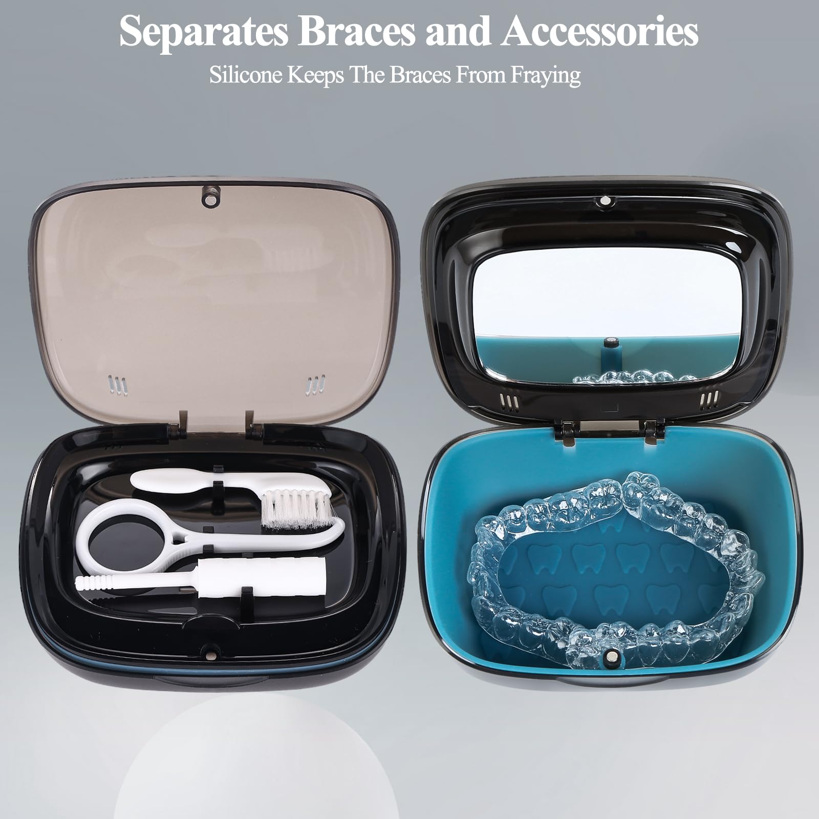 Double Layer Aligner Retainer Case with Mirror Remover Tool Brush