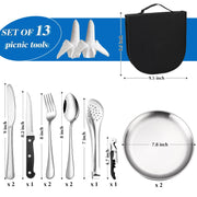 Stainless Steel Camping Silverware Kit with Cutlery Organizer