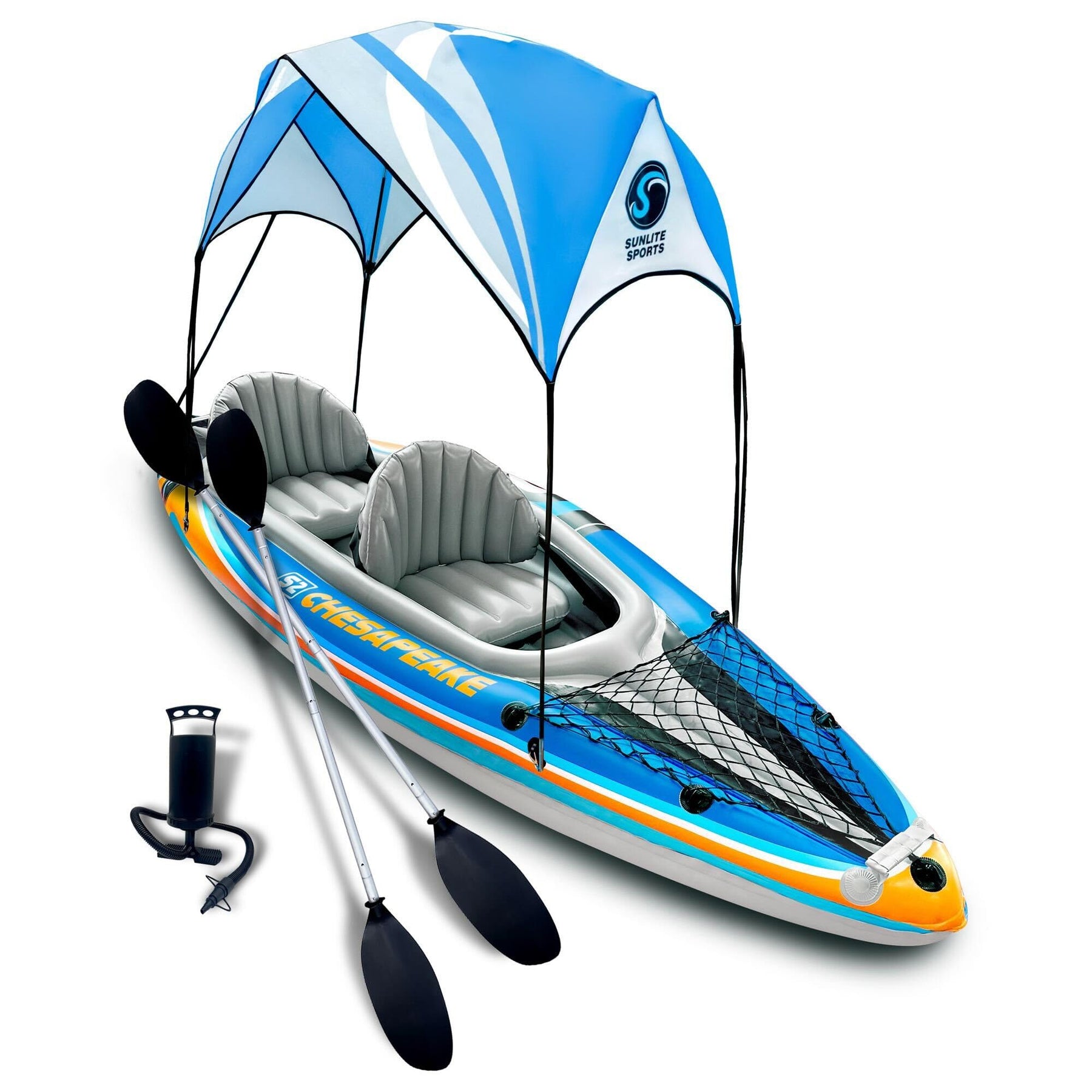 Two Person Inflatable Kayak with Canopy Oars Pump and Carry Bag