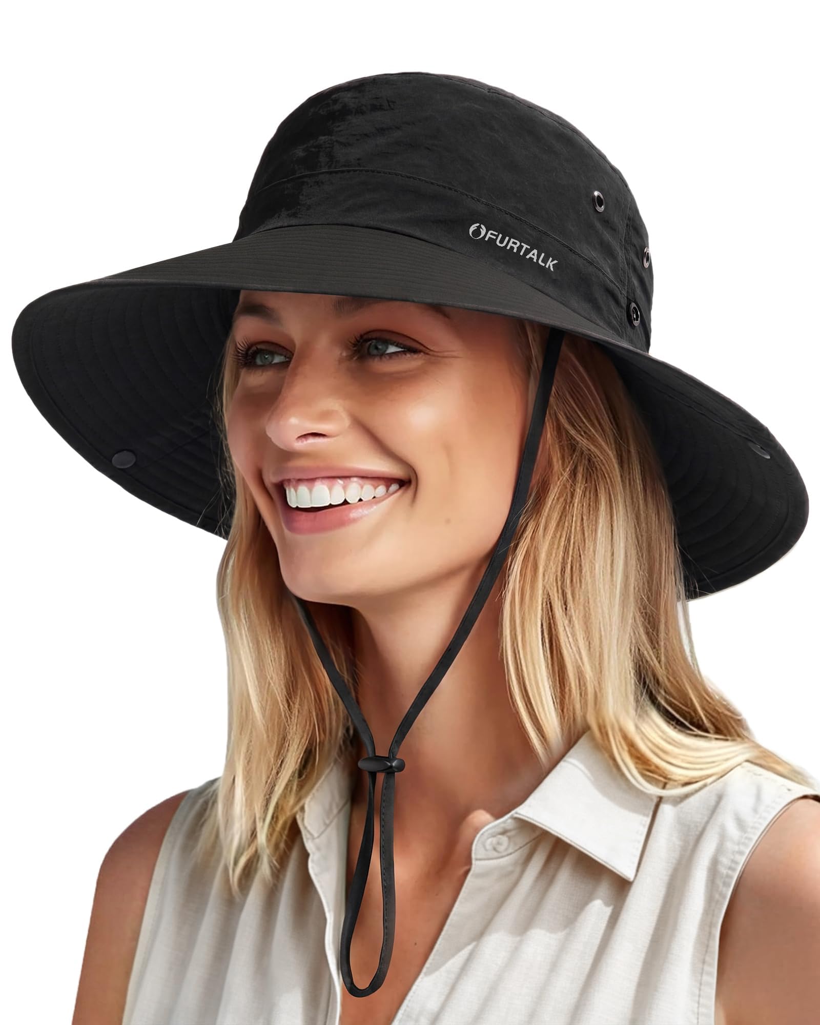 Womens Wide Brim Packable Ponytail Cowboy Sun Hat UV Protection