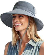Womens Wide Brim Packable Ponytail Cowboy Sun Hat UV Protection