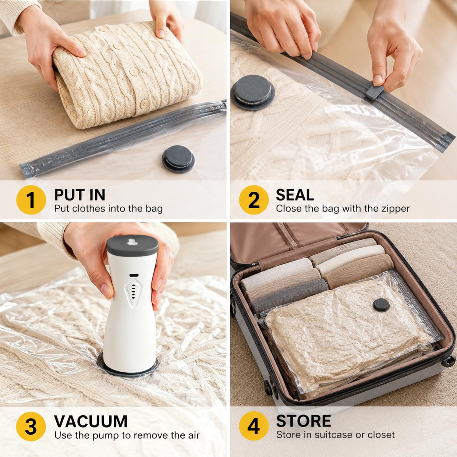 2 in 1 Rechargeable Air Pump Vacuum Storage Bags for Travel Clothes