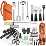 Camping Cooking Utensil Set Stainless Steel Silicone Camp Kitchen Gear