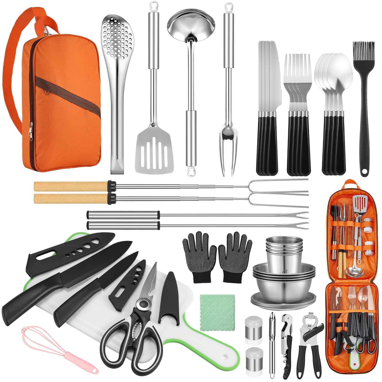Camping Cooking Utensil Set Stainless Steel Silicone Camp Kitchen Gear
