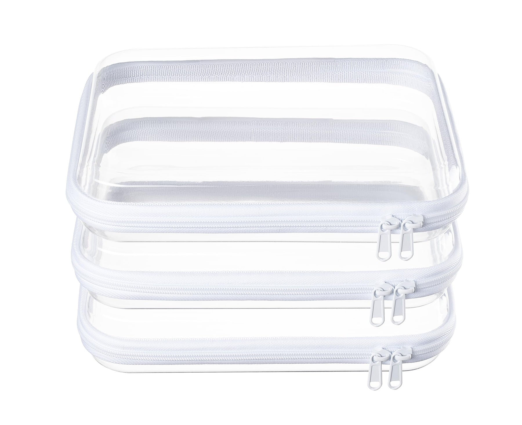 4 Piece Clear Hard Shell Zipper Pouches Travel Toiletry Organizer