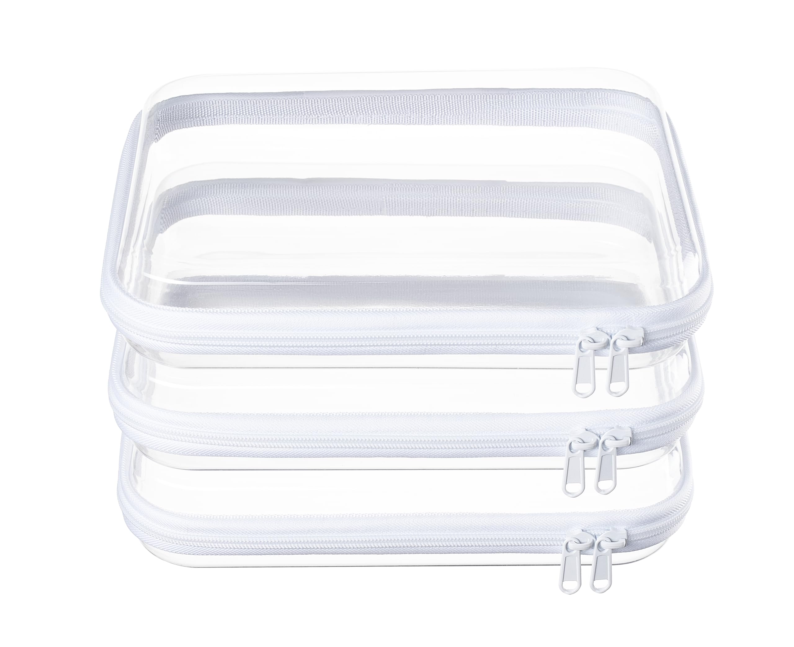 4 Piece Clear Hard Shell Zipper Pouches Travel Toiletry Organizer