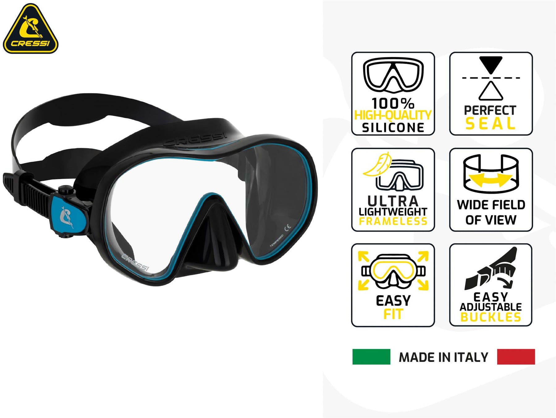 Frameless Single Lens Scuba Mask and Dry Snorkel for Diving