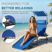 400lb Beach Lounge Chair with Face Hole Canopy and Side Table