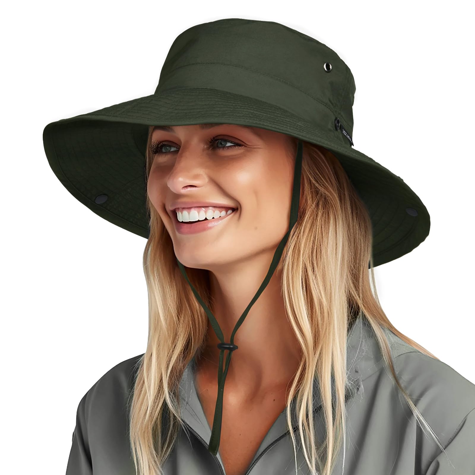Womens Wide Brim Packable Ponytail Cowboy Sun Hat UV Protection