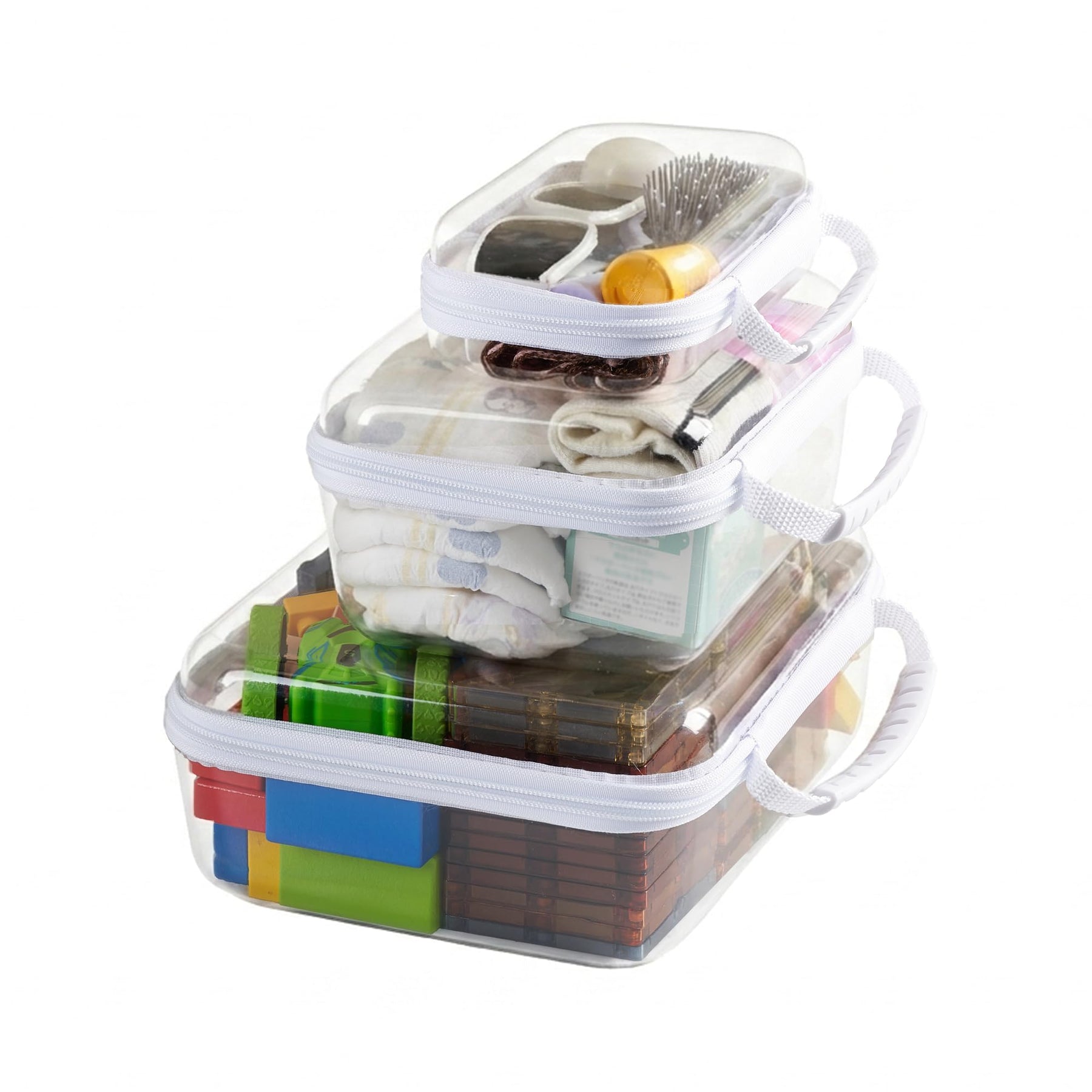 4 Piece Clear Hard Shell Zipper Pouches Travel Toiletry Organizer