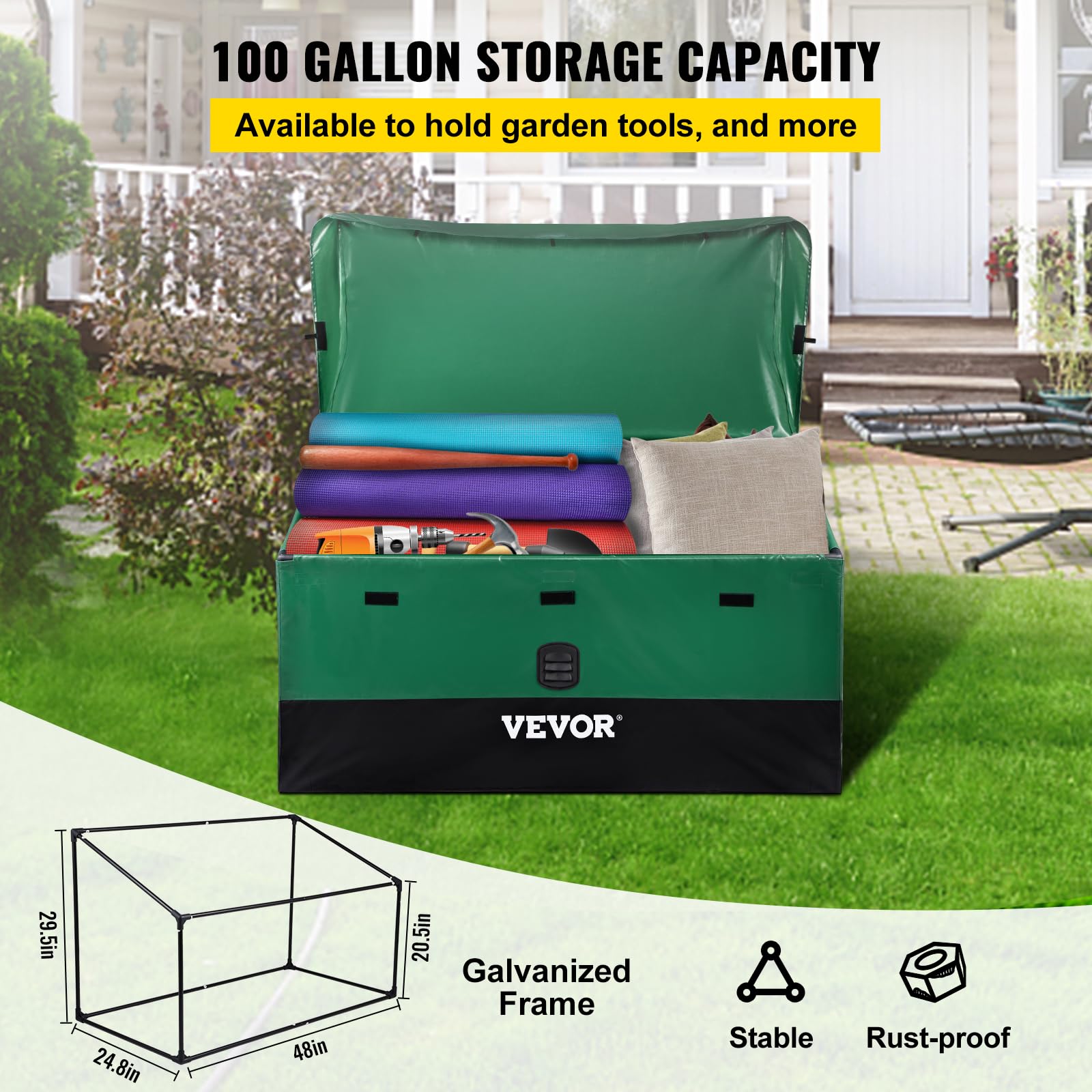 100 Gallon Waterproof Outdoor Storage Deck Box with Galvanized Frame