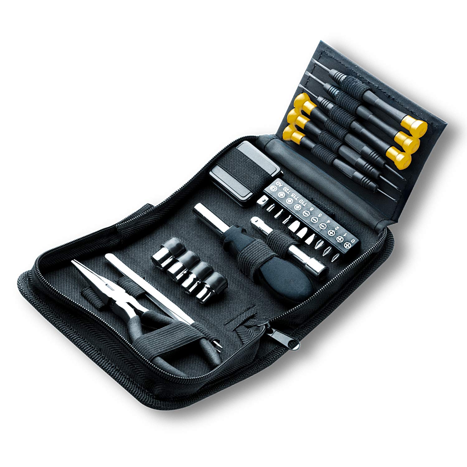 25 Piece Mini Tool Kit with Precision Screwdriver Tweezers Pliers