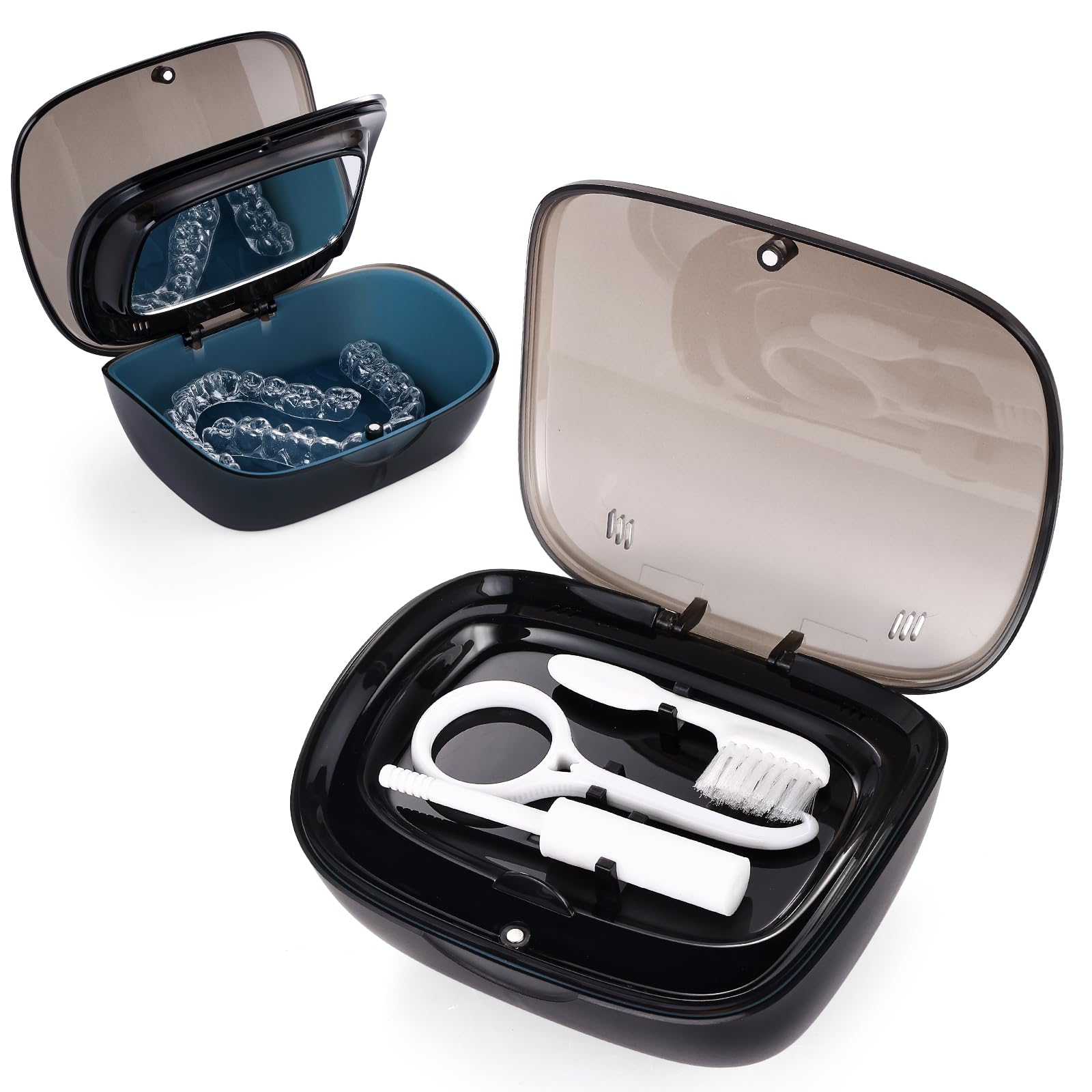 Double Layer Aligner Retainer Case with Mirror Remover Tool Brush