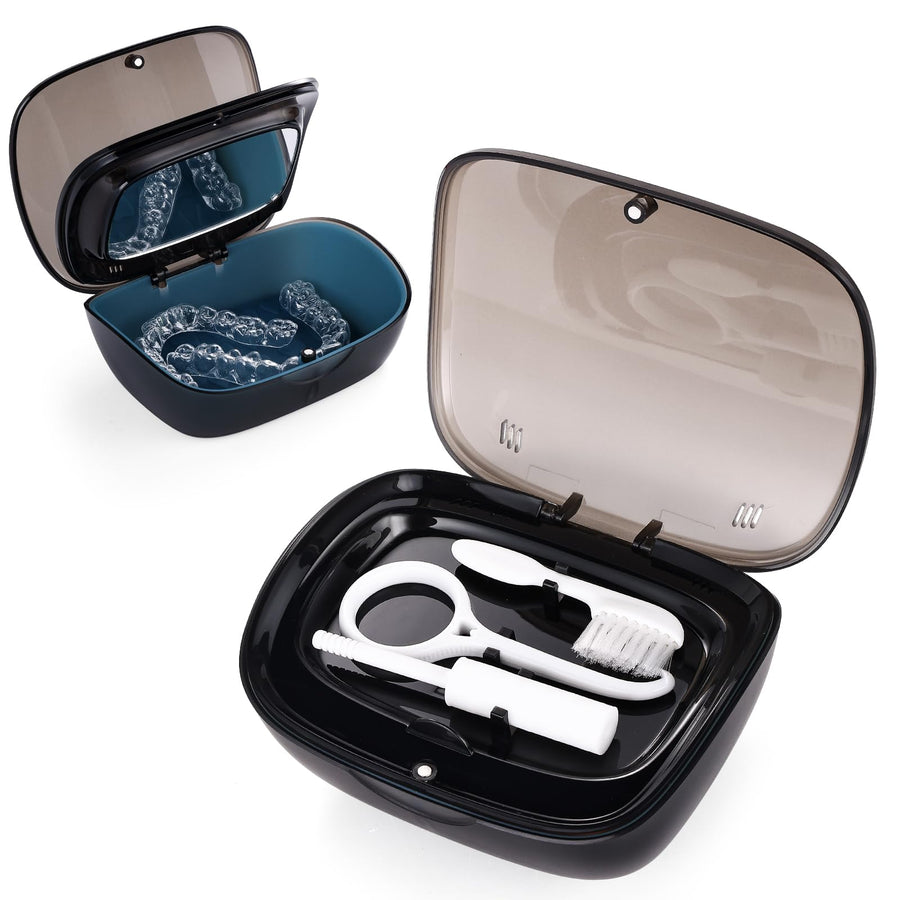 Double Layer Aligner Retainer Case with Mirror Remover Tool Brush