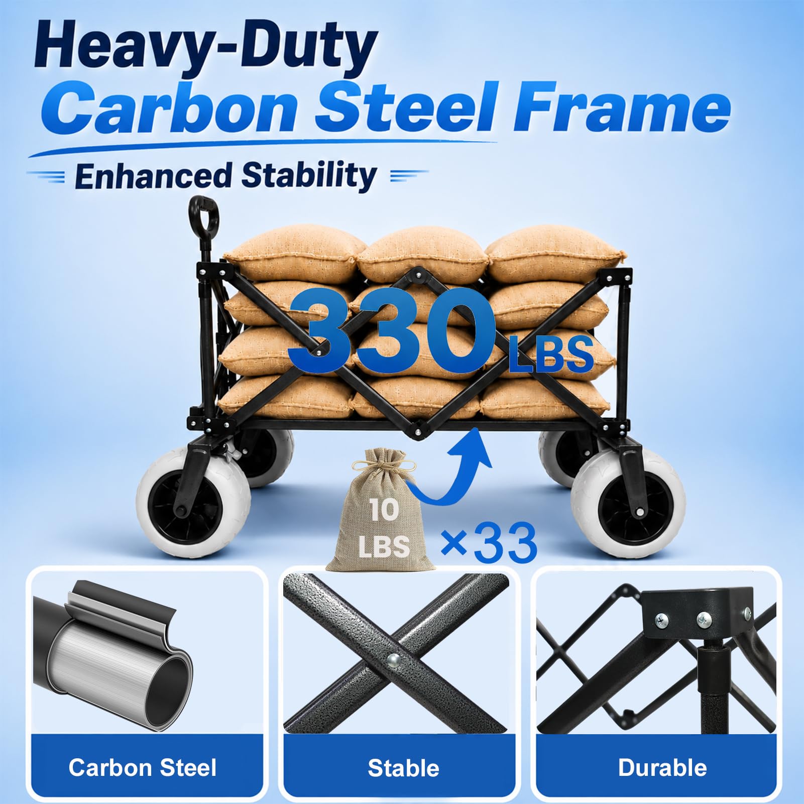 Heavy Duty Beach Wagon with Big Sand Proof Wheels Large Capacity Cart