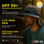 UPF 50 Cooling Wide Brim Sun Hat with Neck Flap for Hiking Fishing
