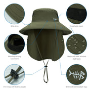 UPF 50 Breathable Sun Hat with Face Cover Neck Flap Wide Brim