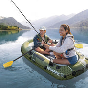 Inflatable Fishing Boat with Oars Pump Rod Holders and Gear Pouch
