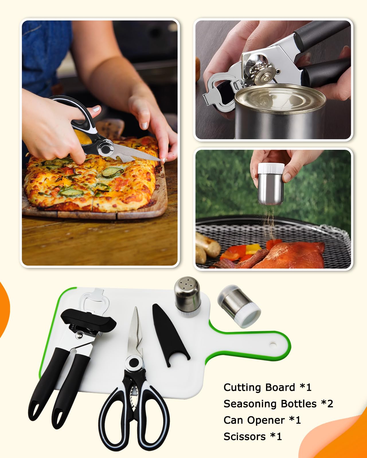 Camping Cooking Utensil Set Stainless Steel Silicone Camp Kitchen Gear