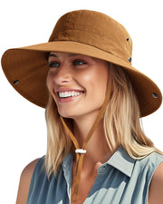 Womens Wide Brim Packable Ponytail Cowboy Sun Hat UV Protection