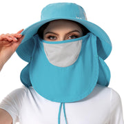 UPF 50 Breathable Sun Hat with Face Cover Neck Flap Wide Brim