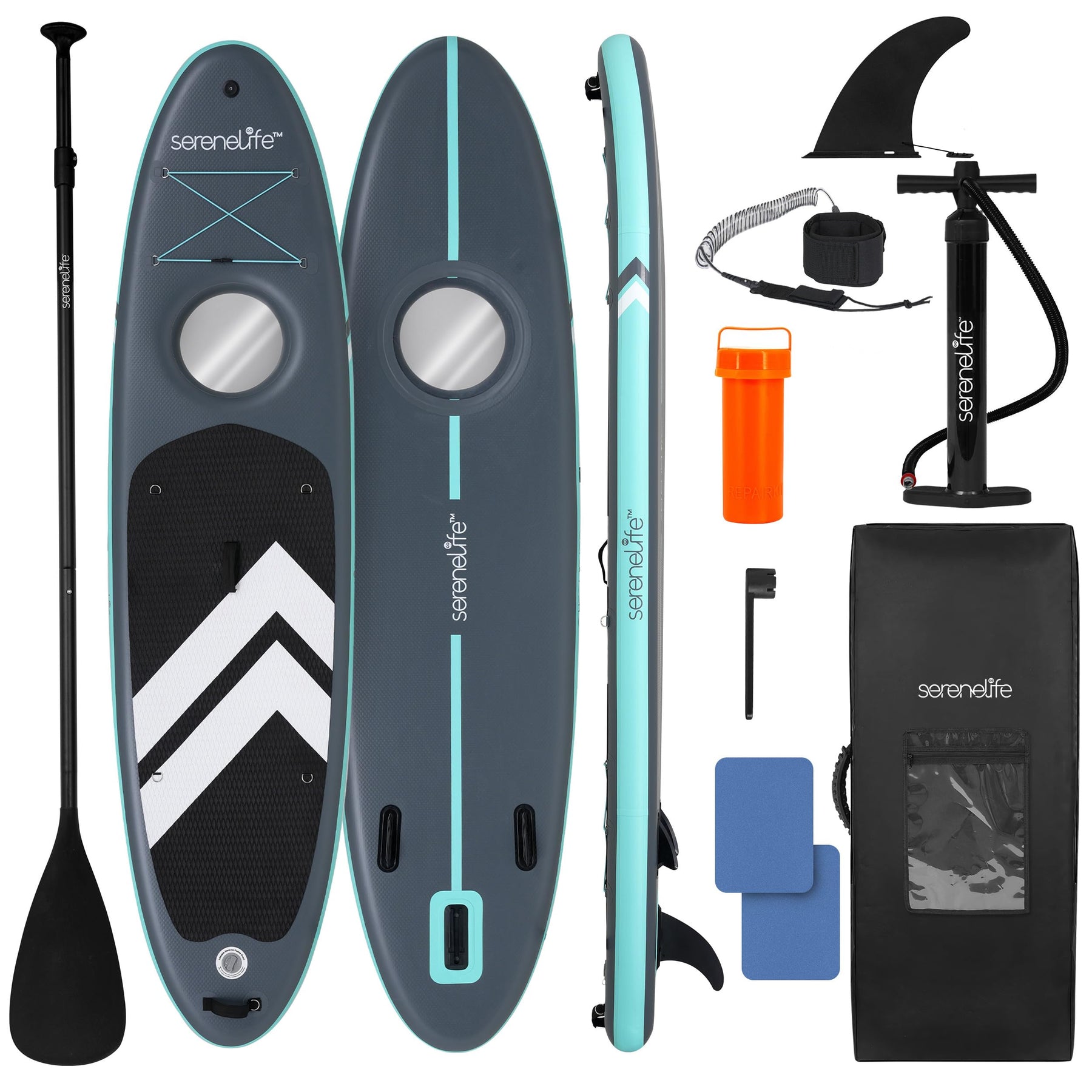 Wide Stable Inflatable Stand Up Paddle Board with SUP Kit and EVA Deck
