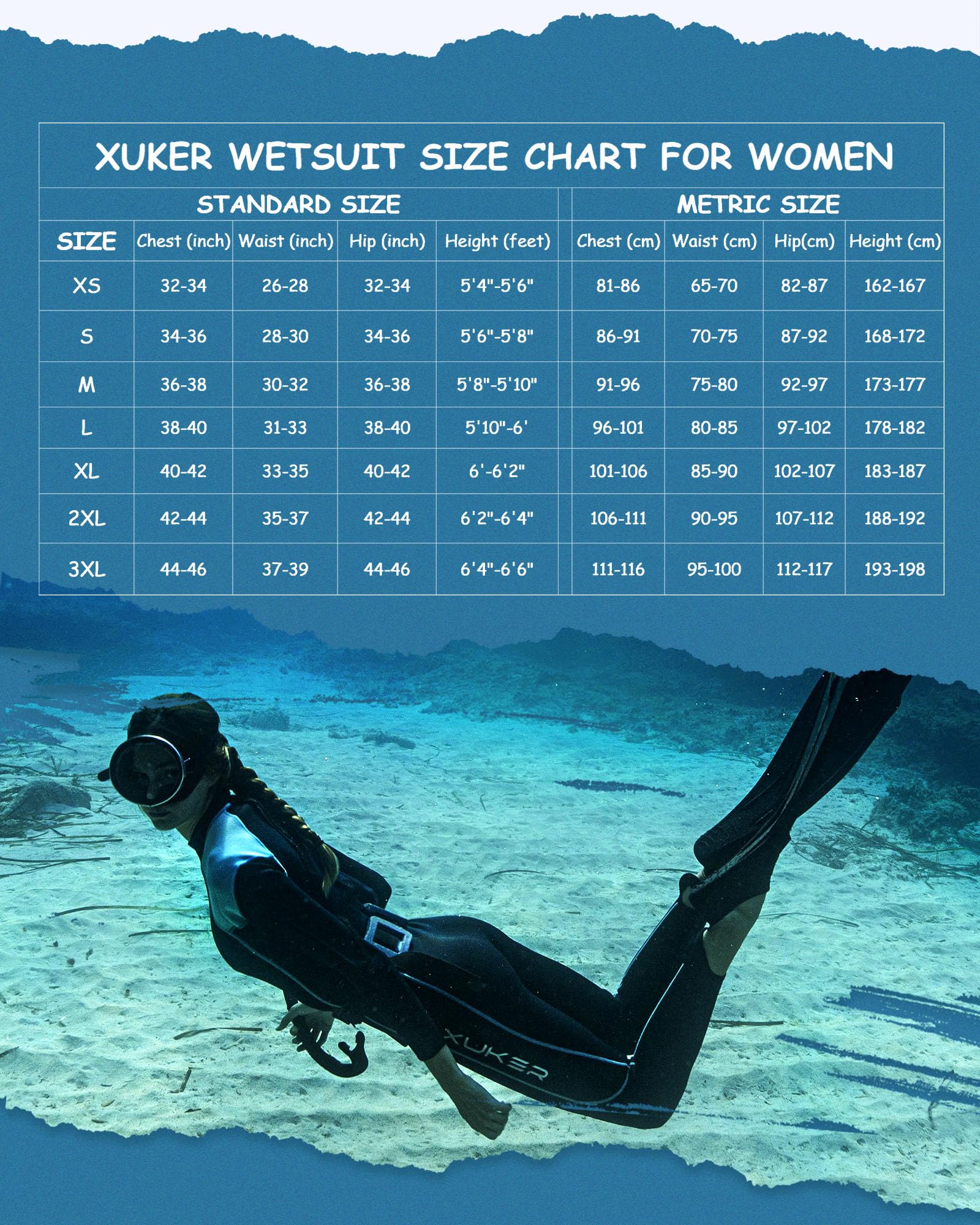 Women Men 2mm 3mm Neoprene Wetsuit Front Back Zip Full Body Dive Suit