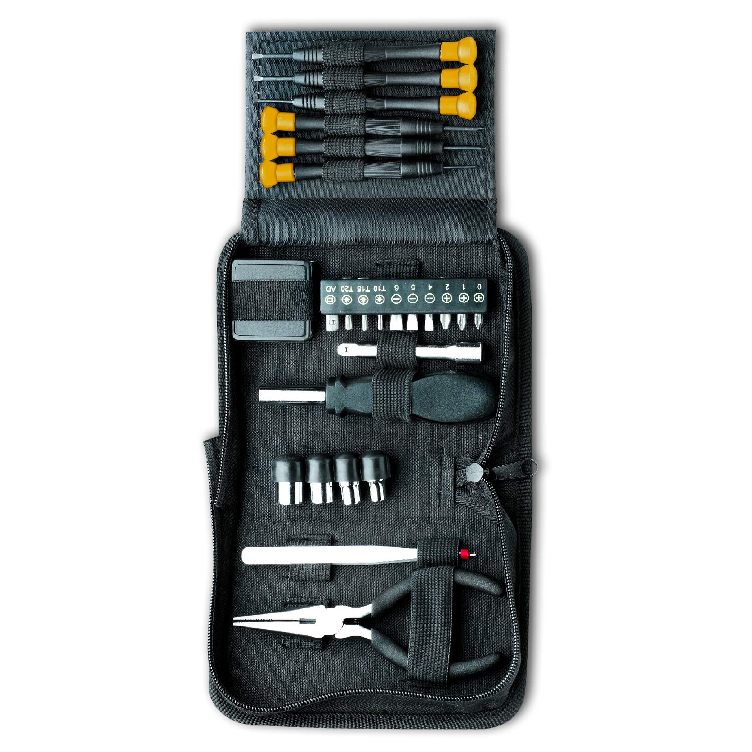 25 Piece Mini Tool Kit with Precision Screwdriver Tweezers Pliers