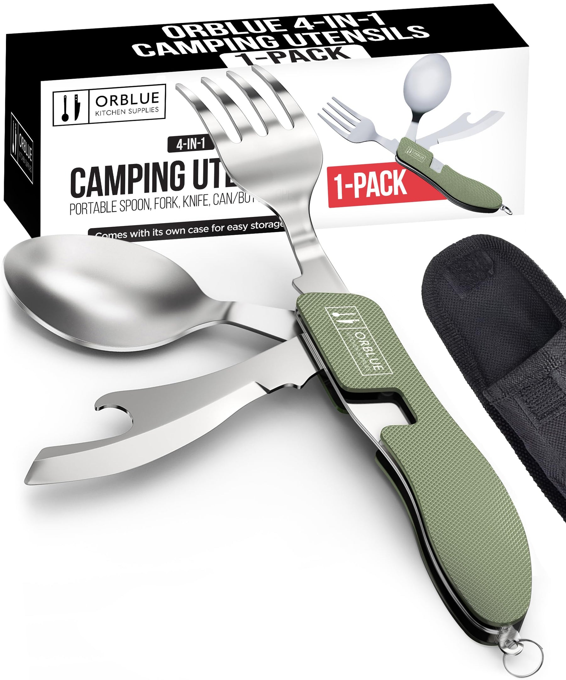2 Pack Stainless Steel 4 in 1 Camping Utensils with Bottle Opener
